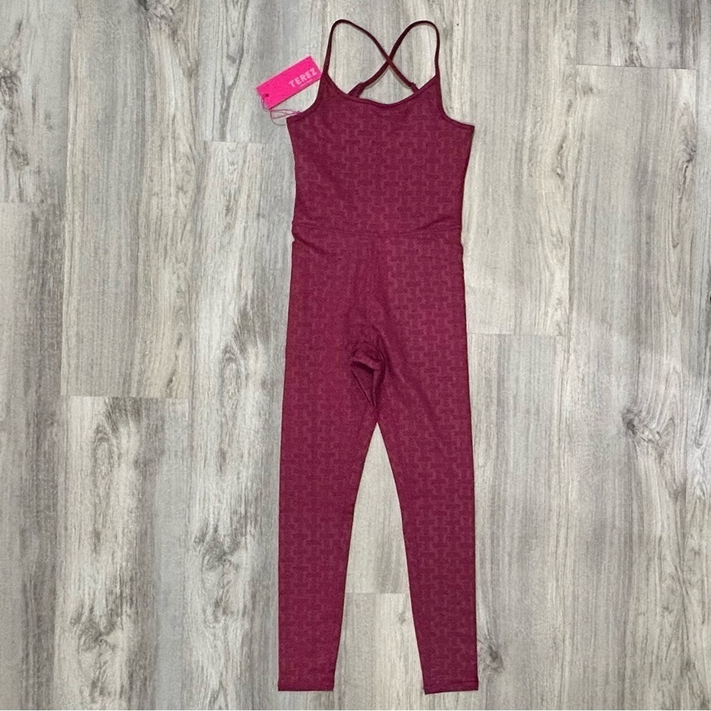 NWT Terez Raspberry Monogram Adjustable Strap TLC Athletic Bodysuit Red Size XS